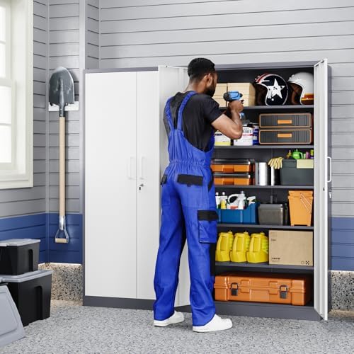 Yizosh Metal Storage Cabinet with 2 Locking Doors and 5 Adjustable Shelves, 72" Garage Storage Cabinet Steel Lockable for Office,Home,Garage - Image 2