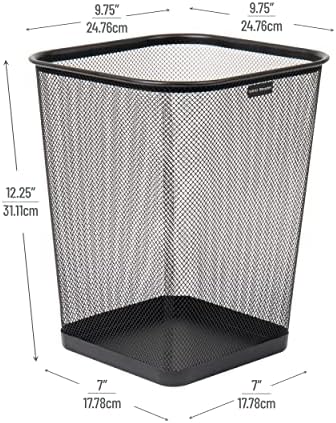 Mind Reader Mesh Trash Can, Waste Paper Basket, Square, Office, Metal Mesh, 9.75"L x 9.75"W x 12.25"H, Set of 2, Black - Image 3