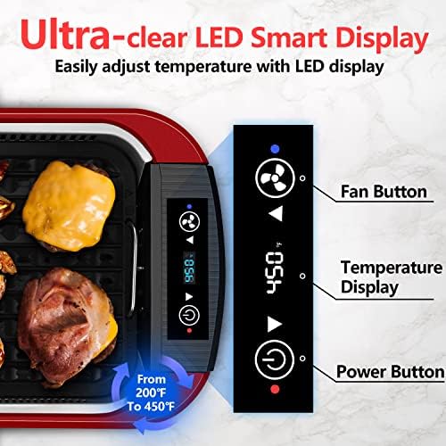 Indoor Grill, CUSIMAX Smokeless Grill Indoor, Electric Griddle, 1500W, Red - Image 3