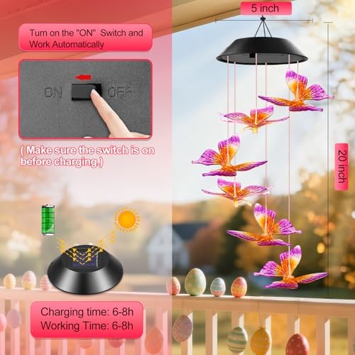 Winzwon Solar Wind Chimes, Christmas Gardening Butterfly Gifts for Women - Image 5