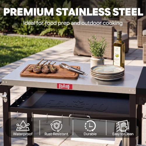 Feasto Grill Cart, 40x26 Inch Outdoor BBQ Cart with Foldable Side Shelf - Image 4