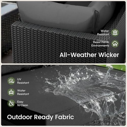 Patio Furniture Set - All-Weather - 7 Piece Patio Outdoor Conversation Set, Modular Wicker Rattan Sectional Sofa for Backyard, Garden, Poolside, Balcony, Porch, Patio,Black/Dark Gary - Image 3