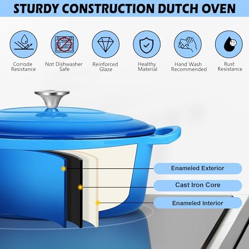 TeamFar Oval Dutch Oven, 5qt Enameled Cast Iron Dutch Oven Pot with Lid - Image 4