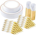 Fijinhom 175 Pcs Rose Gold Plastic Plates for 25 Guests, Disposable Plates by Fijinhom