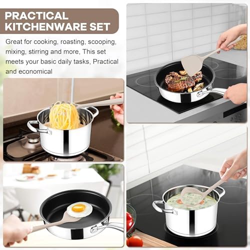 TeamFar Silicone Cooking Utensils Set, 8 PCS Kitchen Utensils Set, Khaki - Image 4