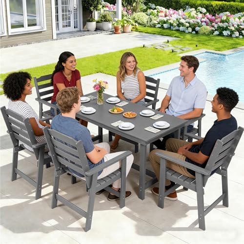 FUNBERRY Outdoor Dining Table, HDPE 6-Person Patio Table with Umbrella Hole - Image 6