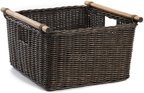 The Basket Lady Deep Pole Handle Wicker Storage Basket, M, Walnut Brown by TheBasketLady