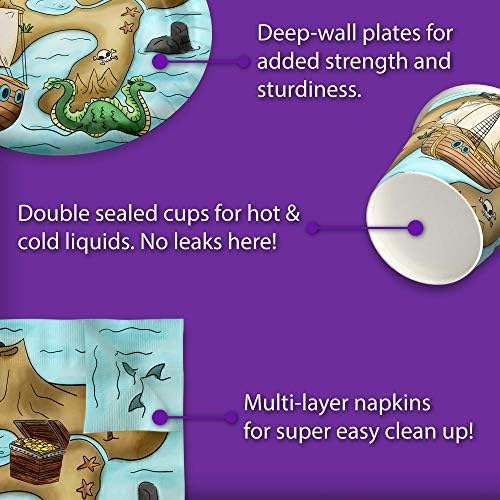 Pirate Treasure Map Birthday Party Supplies - Treasure Hunt Party Kit for 16 Includes Plates, Napkins and Cups - Image 5