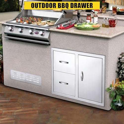 IDEALHOUSE Outdoor Kitchen Drawer 33''W x 22''H x 22''D, BBQ Access Door Drawers Combo with Paper Towel Rack, Stainless Steel Outdoor Kitchen Cabinets for BBQ Island Grill Station Storage Cabinet - Image 3