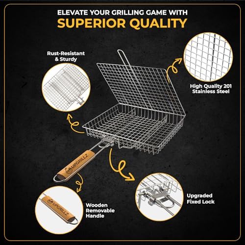 UPGRILLZ Fish Grill Baskets for Outdoor Grill Vegetables, Fish Grilling rack for Grill, BBQ Grilling Basket, Stainless steel Grill Basket for Veggies, shrimp - Image 4