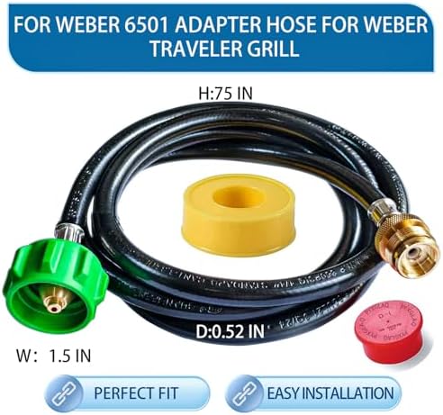 6 Feet for Weber Adapter Hose for Weber Travelev Grill, for Weber Traveler Grill Accessories for Weber Q 1000 for Weber Q Series, and for Weber Traveler Gas Go-Anywhere Grills Propane Adapter. - Image 2