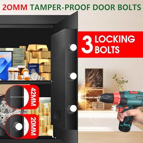 3.4 Cuft Large Home Safes Water and Fireproof with Digital Keypad & Key Lock, Security Safes for Home with DIY Removable Shelf, Anti-Pry Safe Box for Money Documents Jewelry, 19.69"H x13.78"W x 12.2"D - Image 6
