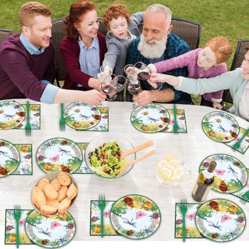 Naozinebi 96PCS Bug Party Plates Summer Bug Ladybugs Party Decoration Summer Spring Insect Tableware Set Birthday Dinnerware for Bee Butterfly Theme Supplies Decor Serve 24 - Image 6