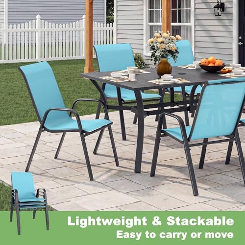 Outdoor Dining Set for 6, Metal Table and Stackable Chairs - Image 4