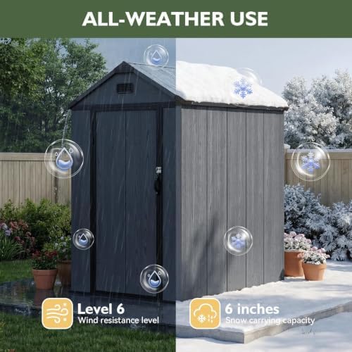 Aoxun 4×6 FT All-Weather Resin Storage Shed, Dark Gray - Image 4