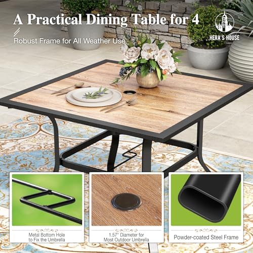 HERA'S HOUSE Patio Dining Set for 4, Wood-Look Metal Table, Brown Chair - Image 4