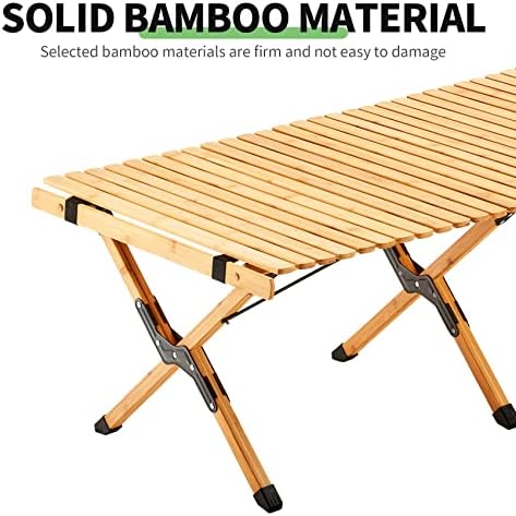 UNICOO –Bamboo Roll Up Picnic Table, Portable Camping Table W/Carry Bag, Low Height Foldable BBQ Top for Indoor & Outdoor Party, BBQ and Hiking (Natural, 4 FT) - Image 5