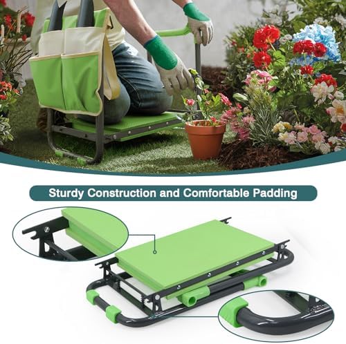 Foldable Garden Kneeler and Seat – 2-in-1 Gardening Stool with a Tool Storage Pouch, Lightweight and Portable for Elderly, Outdoor, Lawn Care (Green) - Image 5