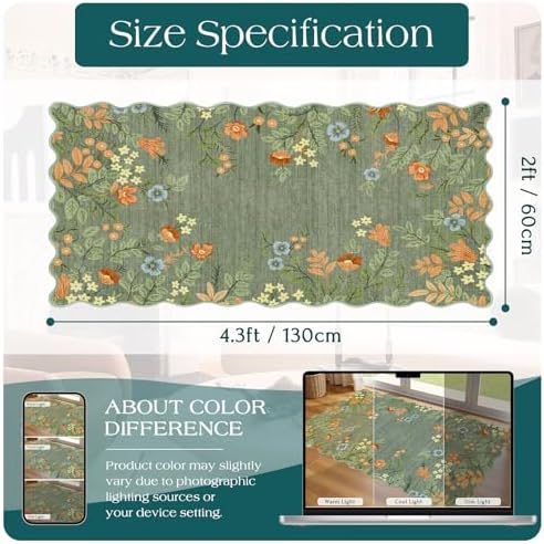 Front Door Mat Indoor Entrance - 2x4.3 Ft Sage Green Floral Washable Layered Doormat Outdoor Entrance Porch Rug Non-Slip Boho Runner Rug for Kitchen Hallway Bedroom Laundry Room Porch Decor - Image 2