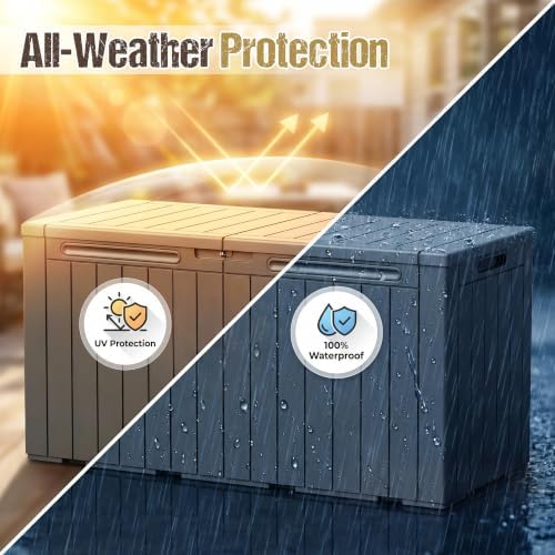 110 Gallon Deck Box Outdoor Indoor Waterproof Storage Box, Black - Image 5