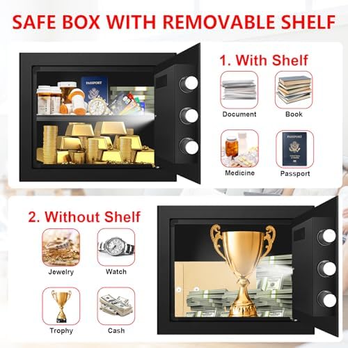 1.3 Cuft Small Fire Safe for Home Use, Anti-theft Fire Proof Safe Box with Digital Keypad, Spare Keys and Removable Shelf, Security Safes Fireproof Waterproof for Document Money Valuables - Image 6
