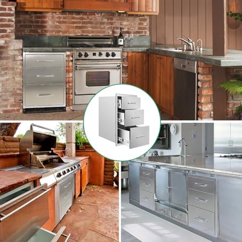Outdoor Kitchen Drawers 20" W x 27" H x 23" D Stainless Steel Triple Drawers with Ergonomic Handle for BBQ Island, Patio Grill Station & Outdoor Kitchen Cabinets - Image 6