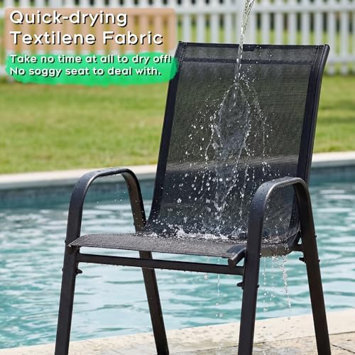 Outdoor Dining Set for 6, Metal Table and Stackable Chairs - Image 5