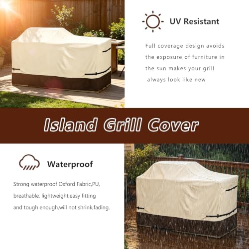 78 Inch Island Grill Cover - 600D Heavy Duty Waterproof All Weather Protection Extra Large Grill Covers,Island with Left/Right Grill Head,Grill Cover for Outdoor Grill, BBQ Cover(Beige&Brown) - Image 6