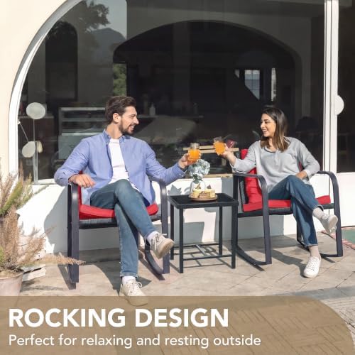 Devoko 3 Pieces Patio Furniture Set Wicker Outdoor Rocking Chair, Red - Image 6