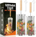 2 Pcs Octagonal Rolling Grill Basket, Polished 304 Stainless Steel by Unknown