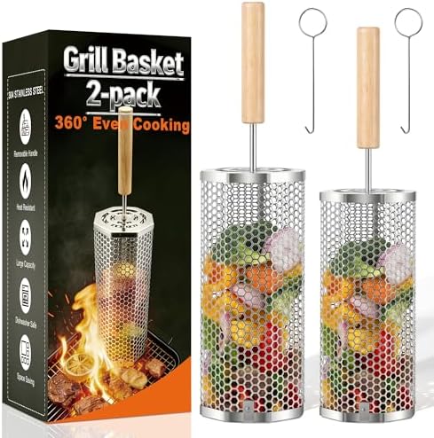 2 Pcs Octagonal Rolling Grill Basket, Polished 304 Stainless Steel by Unknown