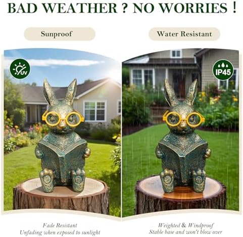 Reading Rabbit Garden Decor with Solar-Powered Glasses Light - Image 5