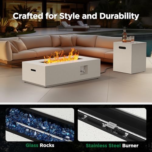 Ciays 43 Inch Outdoor Propane Fire Pit Table, 50,000 BTU CSA-Certified Gas Fire Pit for Patio, Backyard, Deck & Balcony, with Glass Rocks, Waterproof Cover and Adjustable Legs - Image 6