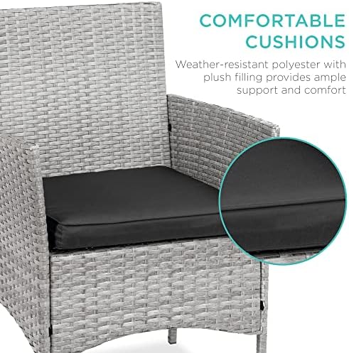 Best Choice Products 3-Piece Outdoor Wicker Conversation Bistro Set, Space Saving Patio Furniture for Garden w/Side Table - Gray/Black - Image 4