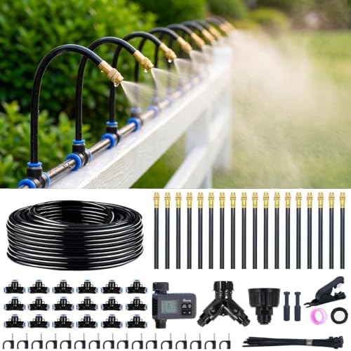 Thiswing 100FT Drip Irrigation System with Smart Water Timer, 1/4" Tubing Automatic Misting Watering Kit with 18Pcs 360° Adjustable Nozzles, Garden Sprinkler for Yard, Lawn & Outdoor Plants by Thiswing