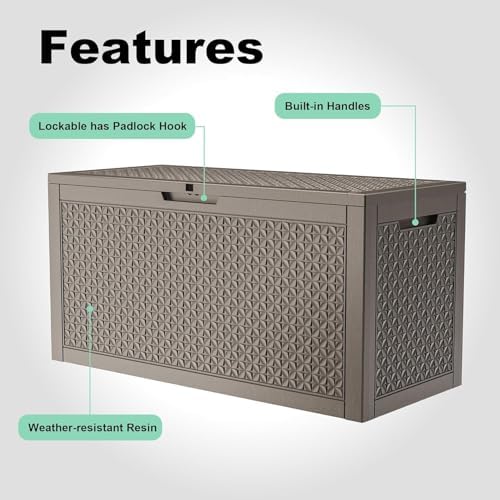 ROJIK Outdoor Storage Housing Deck Box - Waterproof Patio Furniture, Garden Tools, Cushions, Pool Accessories Storage Bench with Lockable Lid and Side Handles (Grey,125 Gal) - Image 6