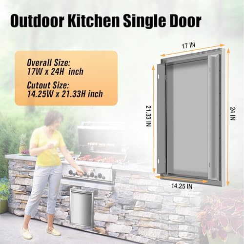 Outdoor Kitchen Doors 17W x 24H Inch Horizontal Handle Right Open Single BBQ Access Door, 304 Stainless Steel for Outdoor Kitchen Cabinet Grill Station or BBQ Island - Image 2