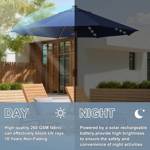 EliteShade USA 10-Year-Non-Fading 10ft Market Patio Umbrella, Commercial Grade Table Sun Umbrella with 80 Solar LED Lights, Crank Open, Windproof & UPF 50+ UV Protection for Garden, Deck, Pool, Backyard, No Tilt, Navy Blue - Image 5