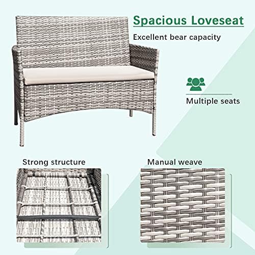 Greesum Patio Furniture 4 Pieces Conversation Sets,Gray and Beige - Image 4