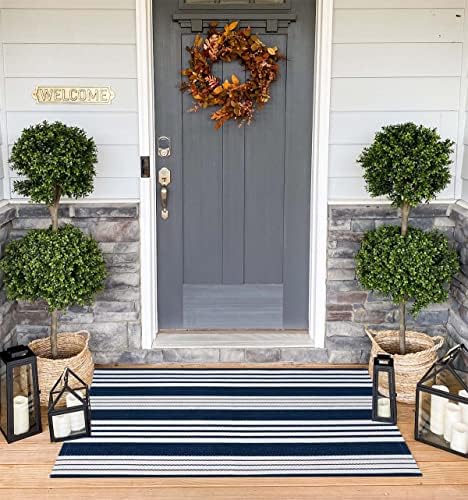 Blue and White Outdoor Rug 24"x51"Washable Cotton Farmhouse Front Porch Rug - Image 6