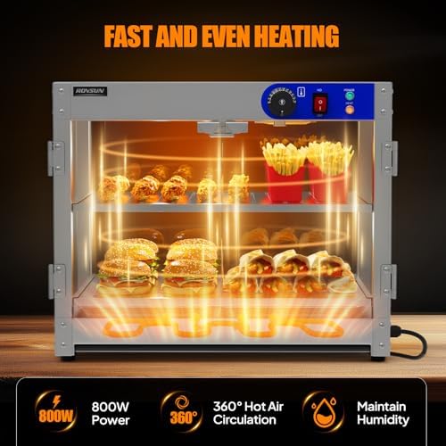 ROVSUN 2-Tier Food Warmer Pizza Warmer, Commercial Food Warmer Display with LED Lighting Removable Shelves Glass Door, Electric Countertop Food Warmer for Buffet Restaurant 110V 800W - Image 2