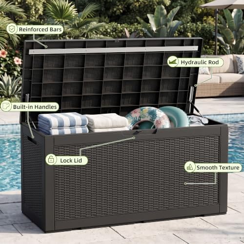 ROJIK 170 Gallon Deck Boxes Outdoor Waterproof Storage Box, Black - Image 7