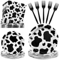 100 Pcs Disposable Black Cow Print Tableware Set for 25 Guests by COSINIA