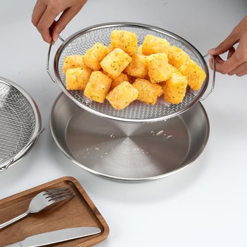 Oil Filter Tray, Stainless Steel Mesh Drain Basket Colanders Air Fryer Accessories for Fried Food Draining Rack Barbecue Grill Tray Net Draining Pan Strainer for Vegetable Dessert (8.7 Inch) - Image 4