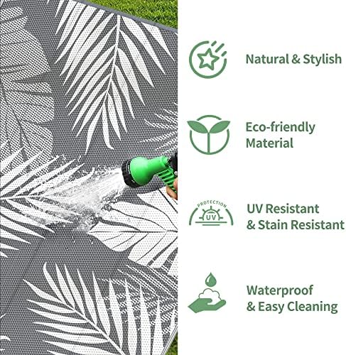 GENIMO Outdoor Rug, Waterproof Plastic Rugs 8'x16' for Camping Grey White - Image 5