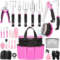 Pink Garden Tool Set Gardening Items for Women - 24PCS Heavy Duty Garden Tools with Detachable Storage Bag, Succulent Tool Set, Weeder by HLWDFLZ
