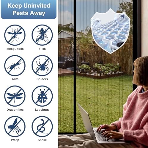 METAONLY Magnetic Screen Door Mesh, Works for Patio, Sliding Door, Keeps Bug Mosquito Out, Fresh Air Flow, Fits 36" x 96" Door - Curtain Size 38" x 98", Black - Image 5