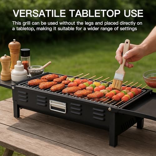 comzenz 35’’ Portable Charcoal Grill Folding BBQ Grill for Outdoor Grilling Cooking Camping Hiking Picnics Tailgating Backpacking Party, With Storage Bag & Non-Stick Frying Pan, Matte Black - Image 3
