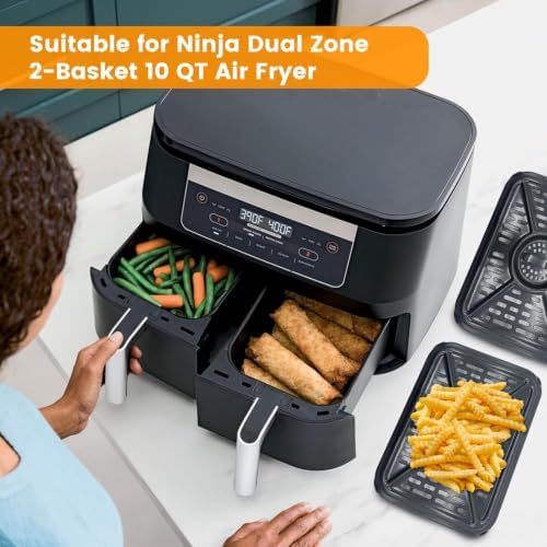 Air Fryer Grill Pan for Ninja Foodi DZ401 DZ550 DZ302 10 QT DualZone Air Fryers, Air Fryer Replacement Parts Rack Crisper Plate Grill Plate Tray Accessories with Rubber Bumpers, Dishwasher Safe - Image 6