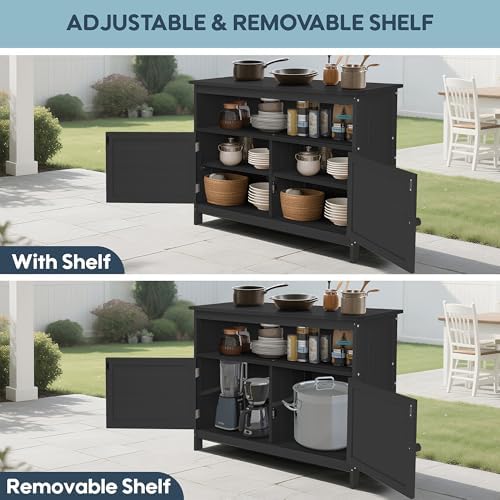 HIPS All-Weather Outdoor Storage Cabinet,Outdoor Sideboard with Magnetic Doors,3-Shelves Patio Storage Cabinet, Used for Garden,Buffet Cabinet,TV Stand, Bar Table,Balcony - Image 5